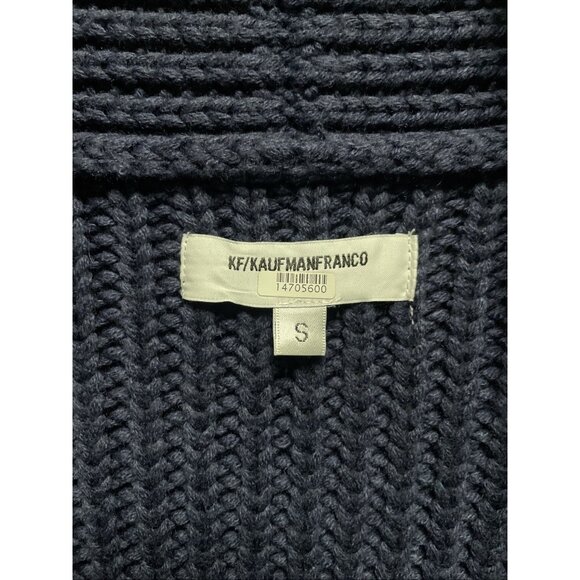 K/F KaufmanFranco Navy Blue Open Front Knit Chunky Shawl Cardigan Sweater Size S - Picture 2 of 7